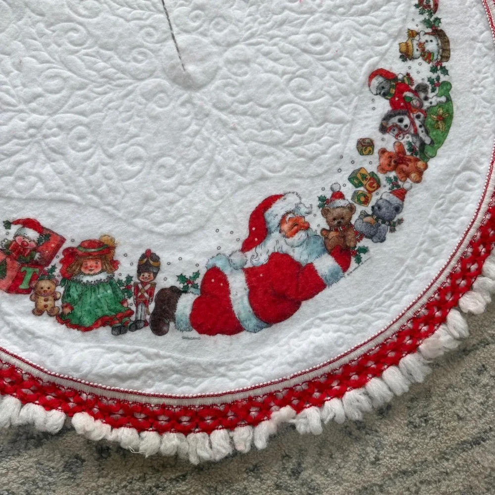 Vintage Giordano Art Santa Claus Quilted Felt Christmas Tree‎ Skirt 1986 40